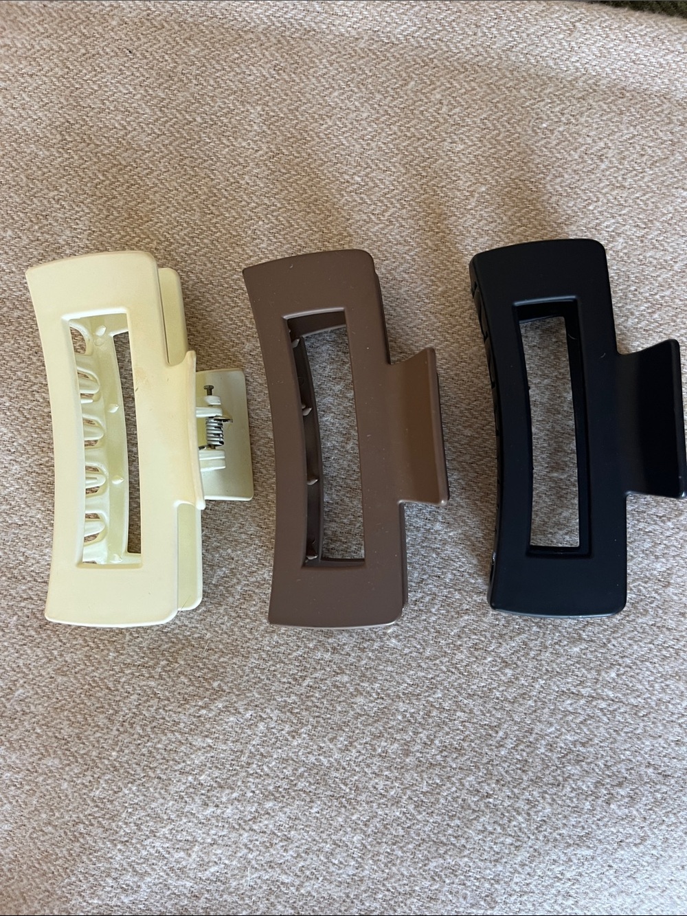 Neutral Large Rectangle Hair Claw Clips - Cream, Brown, Black